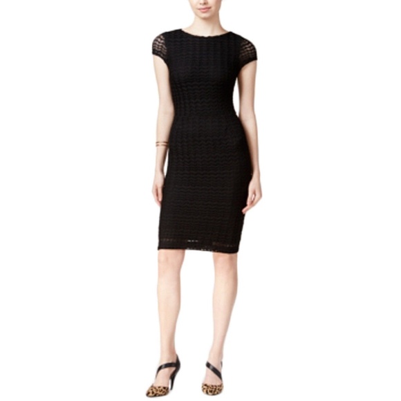 Bar III Crochet-Trim Sheath Dress Black - Picture 1 of 6